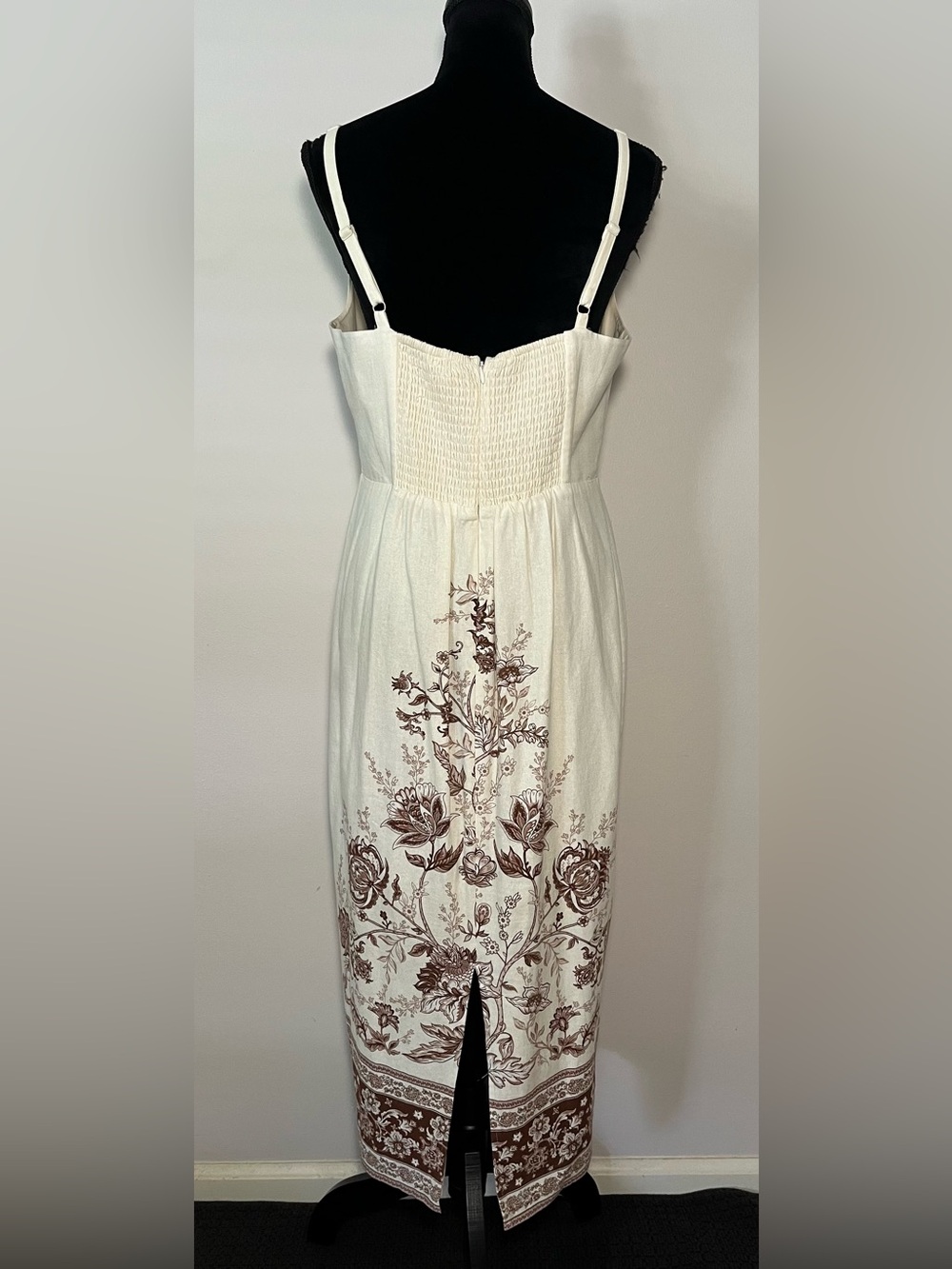 Christian Lacroix Linen Dress, size L, cream and brown floral - Picture 5 of 14